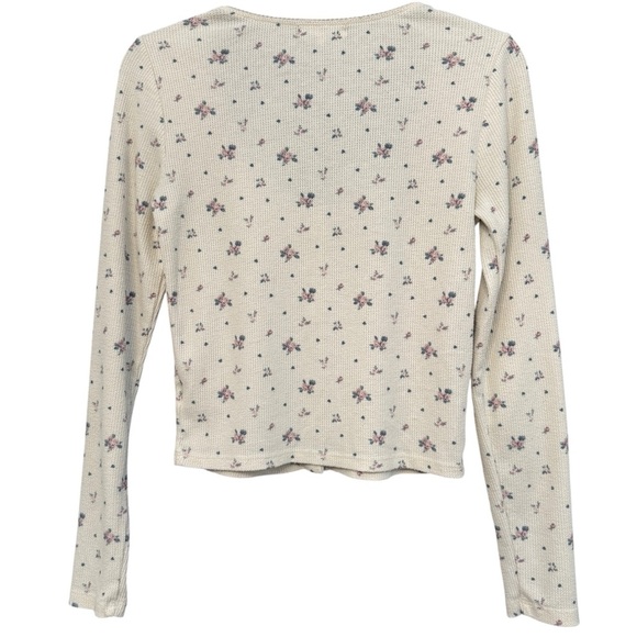 Z Supply Floral Waffle Knit Thermal Top XS Cream Stretch - Picture 2 of 6
